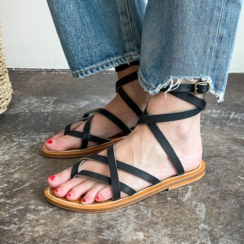 K Jacques Zenobie sandal 37 black pul noir made in France 6 61/2 6.5 7 gladiator